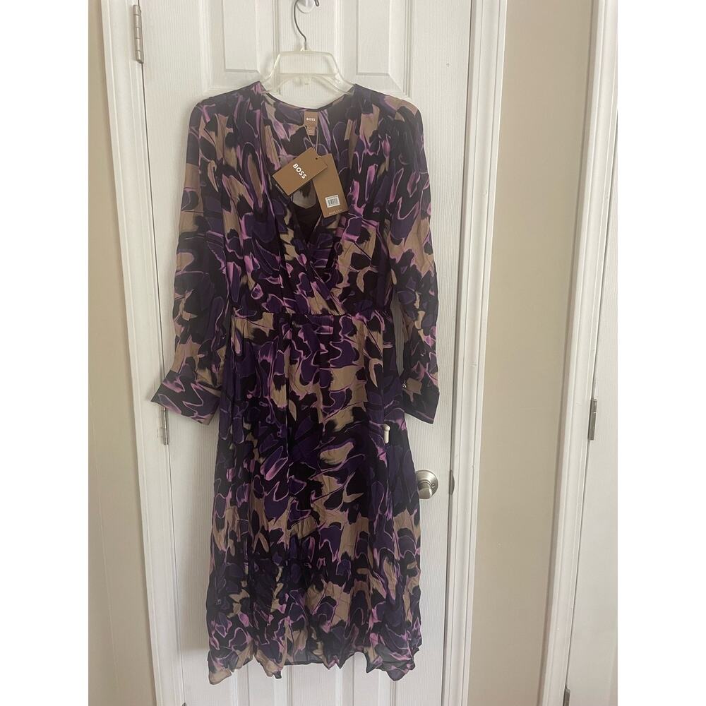BOSS long sleeve faux wrap dress - purple, NWT, Size 6, $89, A04
